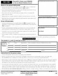 Form SC 100 Download Fillable PDF Or Fill Online Plaintiff s Claim And 