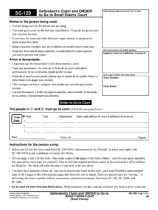 Form SC 120 Defendants Claim And Order To Go To Small Claims Court