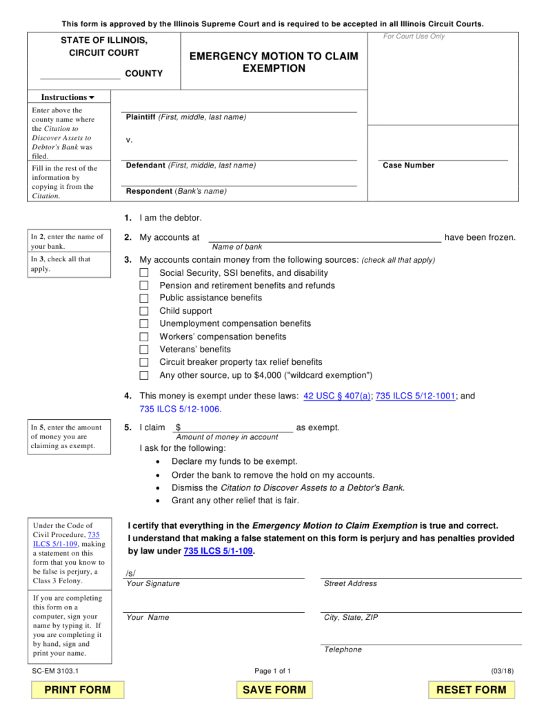 Form SC EM3103 1 Download Fillable PDF Or Fill Online Emergency Motion 