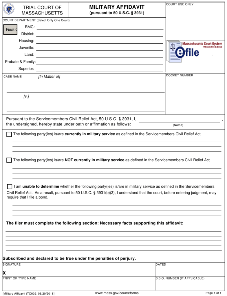 Form TC002 Download Fillable PDF Or Fill Online Military Affidavit 