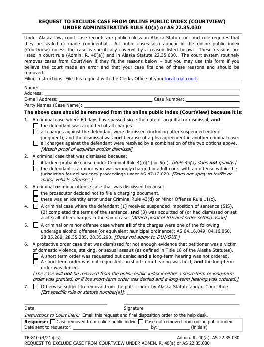 Form TF 810 Download Fillable PDF Or Fill Online Request To Exclude 