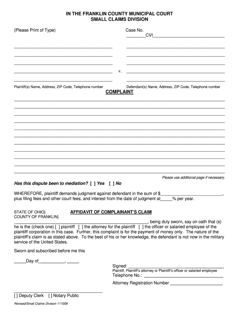 Franklin County Municipal Court Forms Fill Out And Sign Printable PDF 