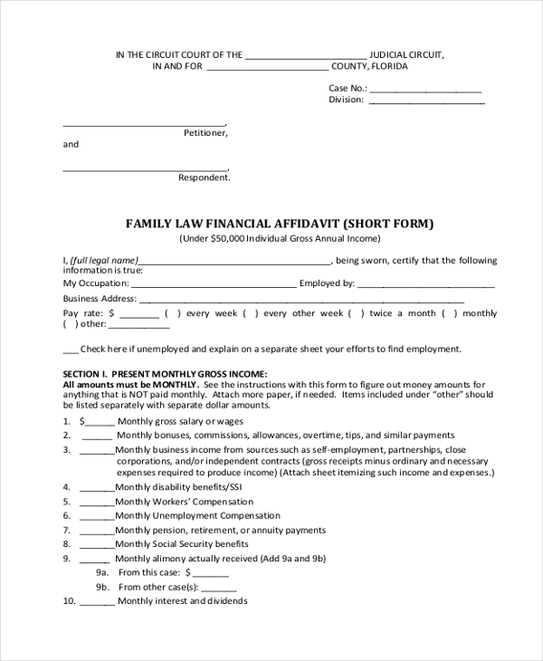 FREE 8 Sample Financial Affidavit Forms In PDF MS Word