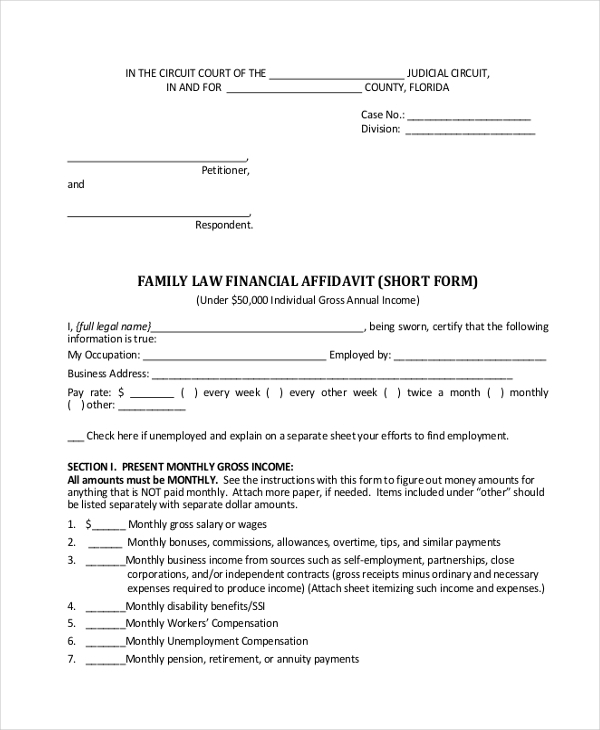 FREE 9 Sample Financial Affidavit Forms In PDF MS Word