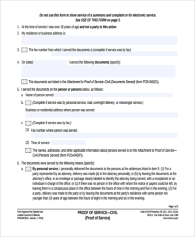 FREE 9 Sample Proof Of Service Forms In PDF MS Word