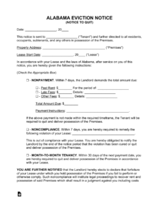 Free Alabama Eviction Notice Forms Notices To Quit PDF Word EForms