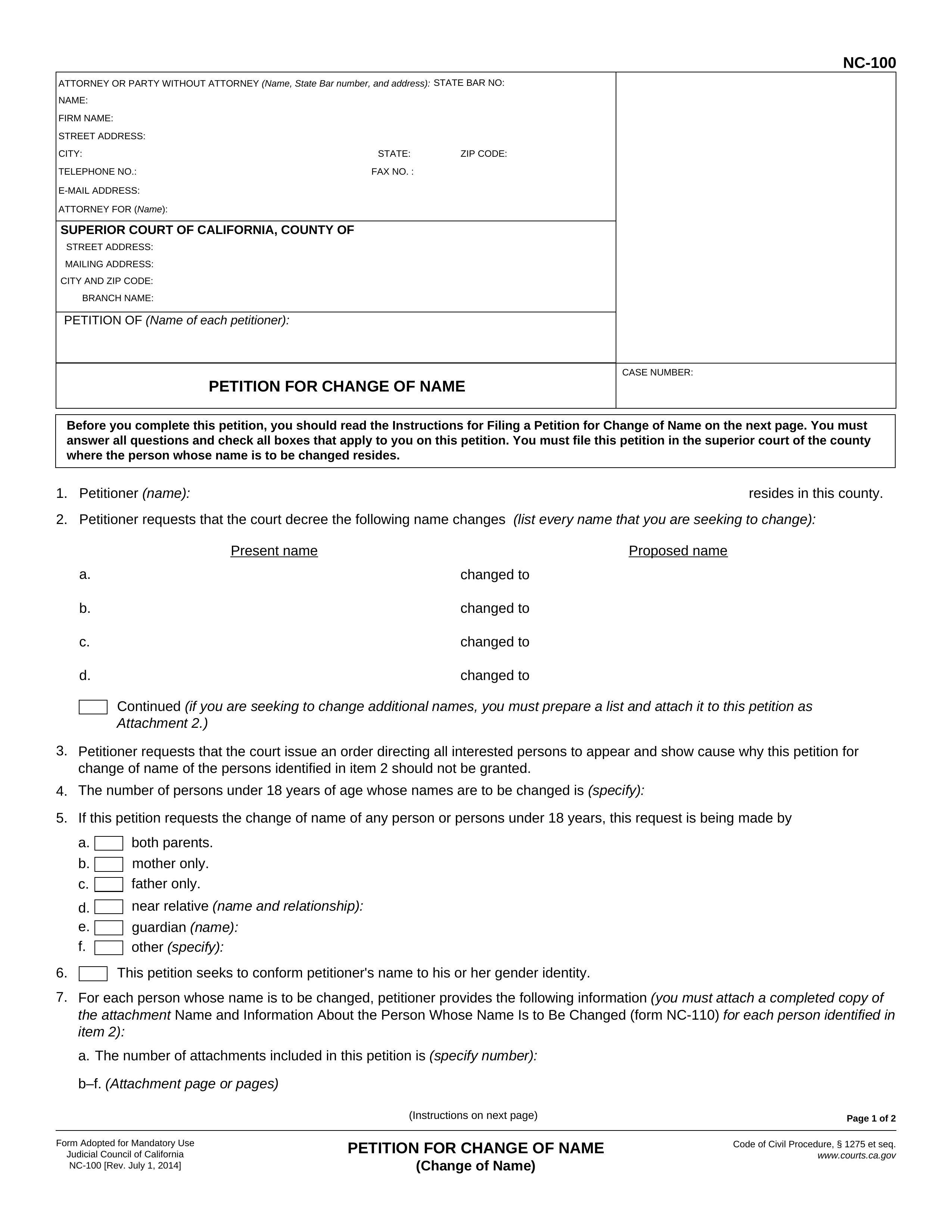 Free California Name Change Forms How To Change Your Name In CA PDF 