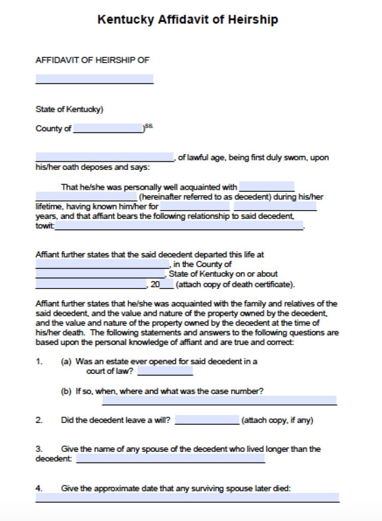 Free Kentucky Affidavit Of Heirship Form PDF Word