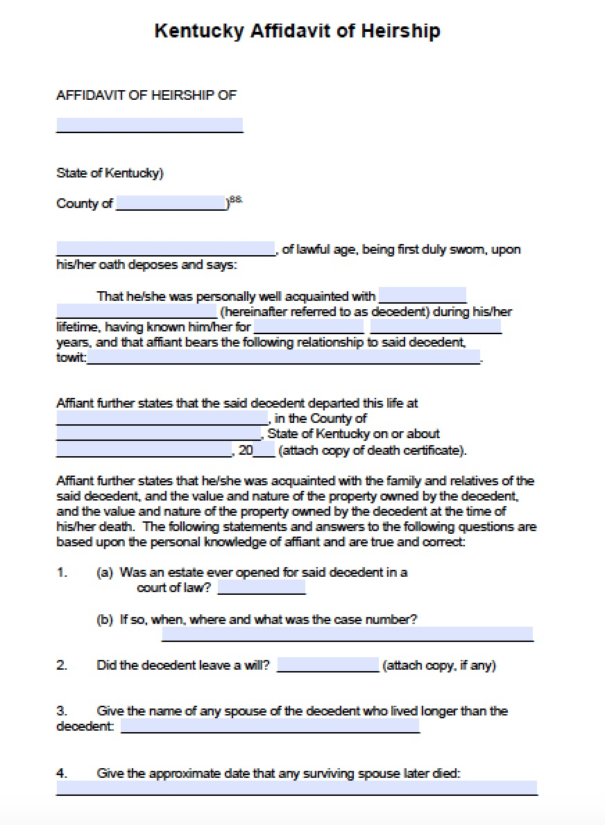 Free Kentucky Affidavit Of Heirship Form PDF Word