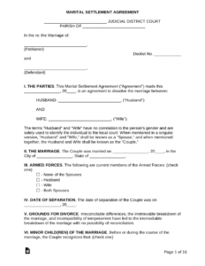 Free Louisiana Marital Settlement Agreement PDF Word EForms