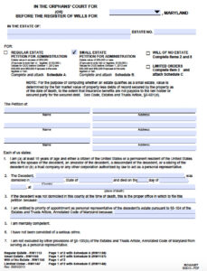 Free Maryland Small Estate Affidavit Petition Packet Form PDF Word