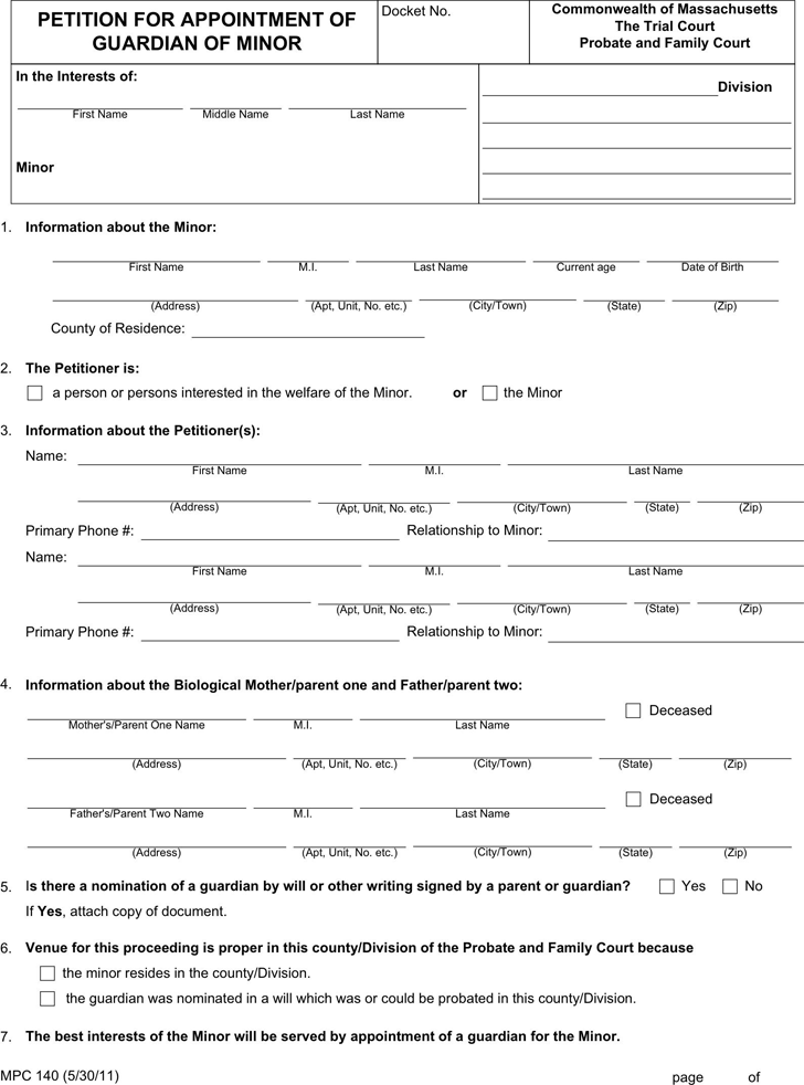 Free Massachusetts Guardianship Form PDF 637KB 4 Page s 