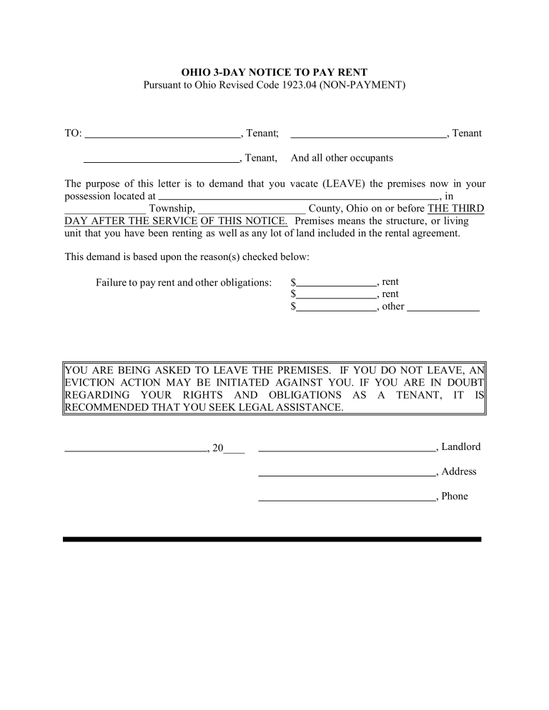 Free Ohio Eviction Notice Forms Process And Laws PDF Word EForms