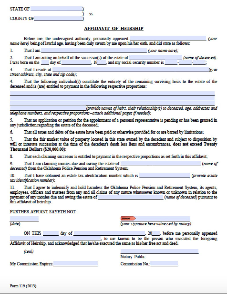 Free Oklahoma Small Estate Affidavit Form PDF Word