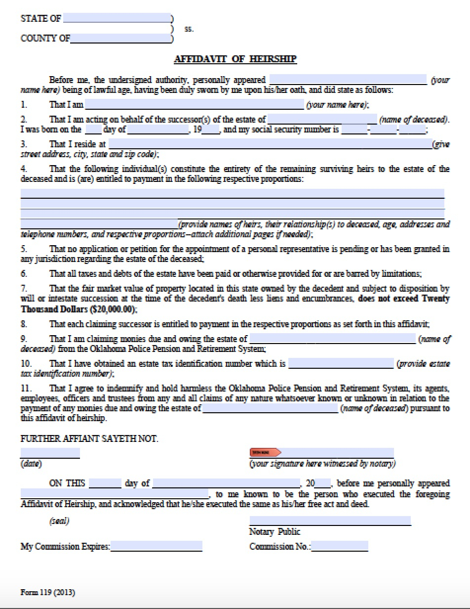 Free Oklahoma Small Estate Affidavit Form PDF Word