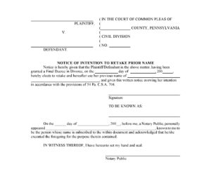 Free Pennsylvania Notice Of Intention To Retake Prior Name PDF