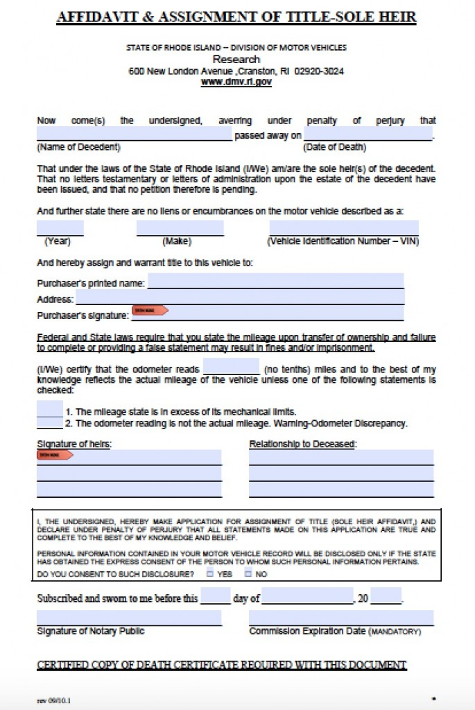 Free Rhode Island Affidavit Of Heirship Form PDF Word