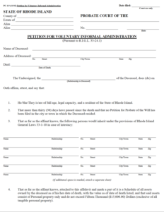 Free Rhode Island Small Estate Affidavit Form PC 1 9 PDF