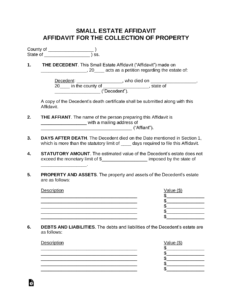 Free Small Estate Affidavit Forms PDF Word EForms