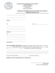 Fulton County Subpoena Form Fill Online Printable Fillable Blank