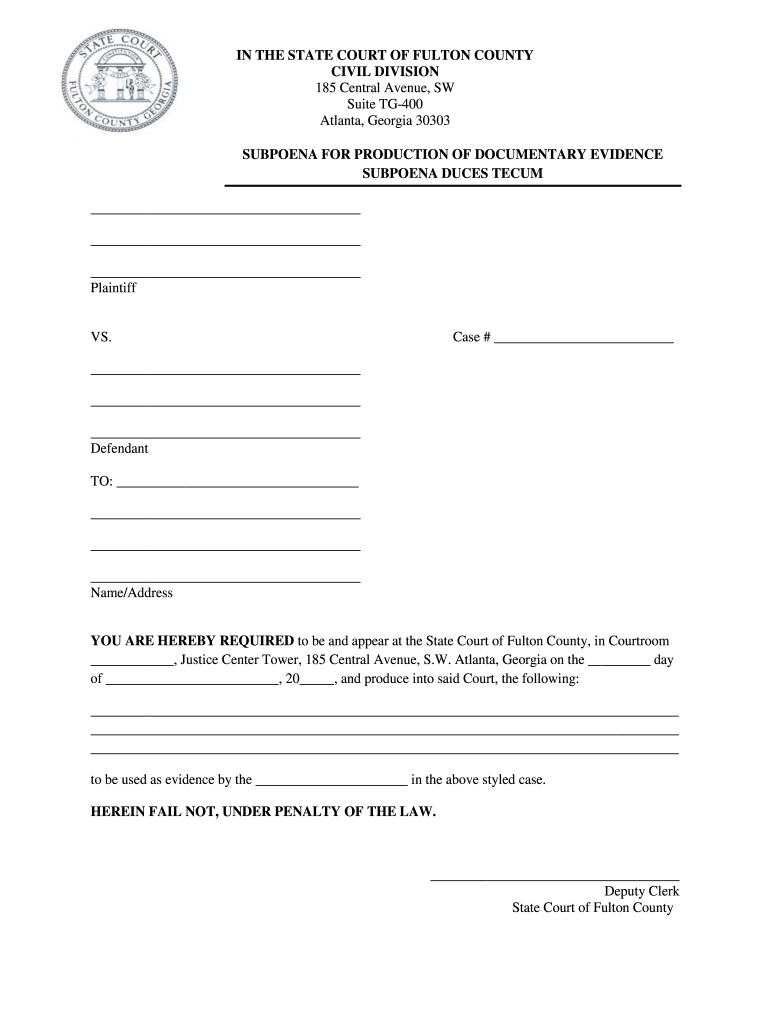 Fulton County Subpoena Form Fill Online Printable Fillable Blank 