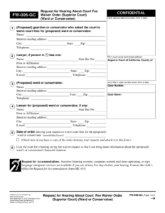 FW 006 GC Request For Hearing About Court Fee Waiver Order Free Download