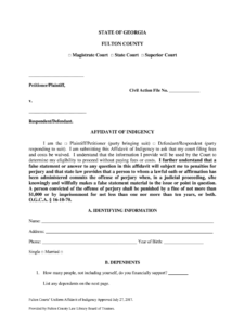 GA Affidavit Of Indigency Fulton County 2017 Fill And Sign