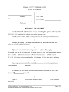 GA Affidavit Of Poverty Dekalb County 2010 Fill And Sign Printable