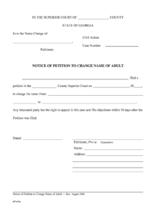 GA Notice Of Petition To Change Name Of Adult 2008 Fill And Sign