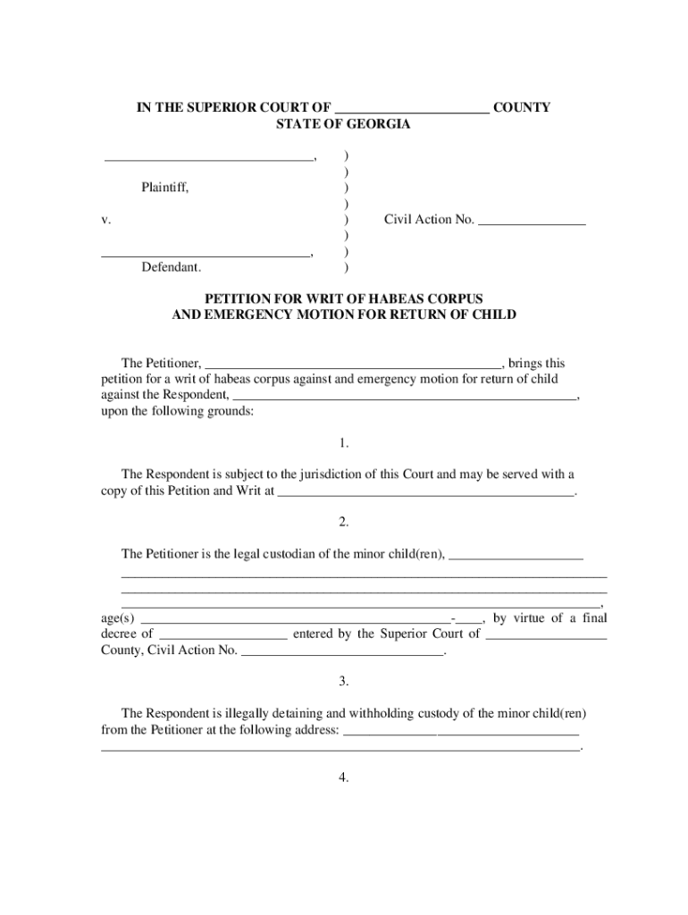 GA Petition For Writ Of Habeas Corpus And Emergency Motion For Return 