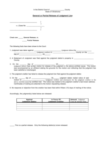 General Or Partial Release Of Judgment Lien Printable Pdf Download