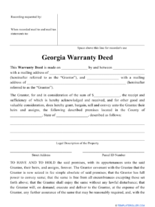 Georgia United States Warranty Deed Form Download Printable PDF