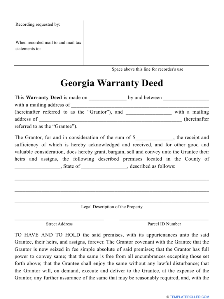 Georgia United States Warranty Deed Form Download Printable PDF 