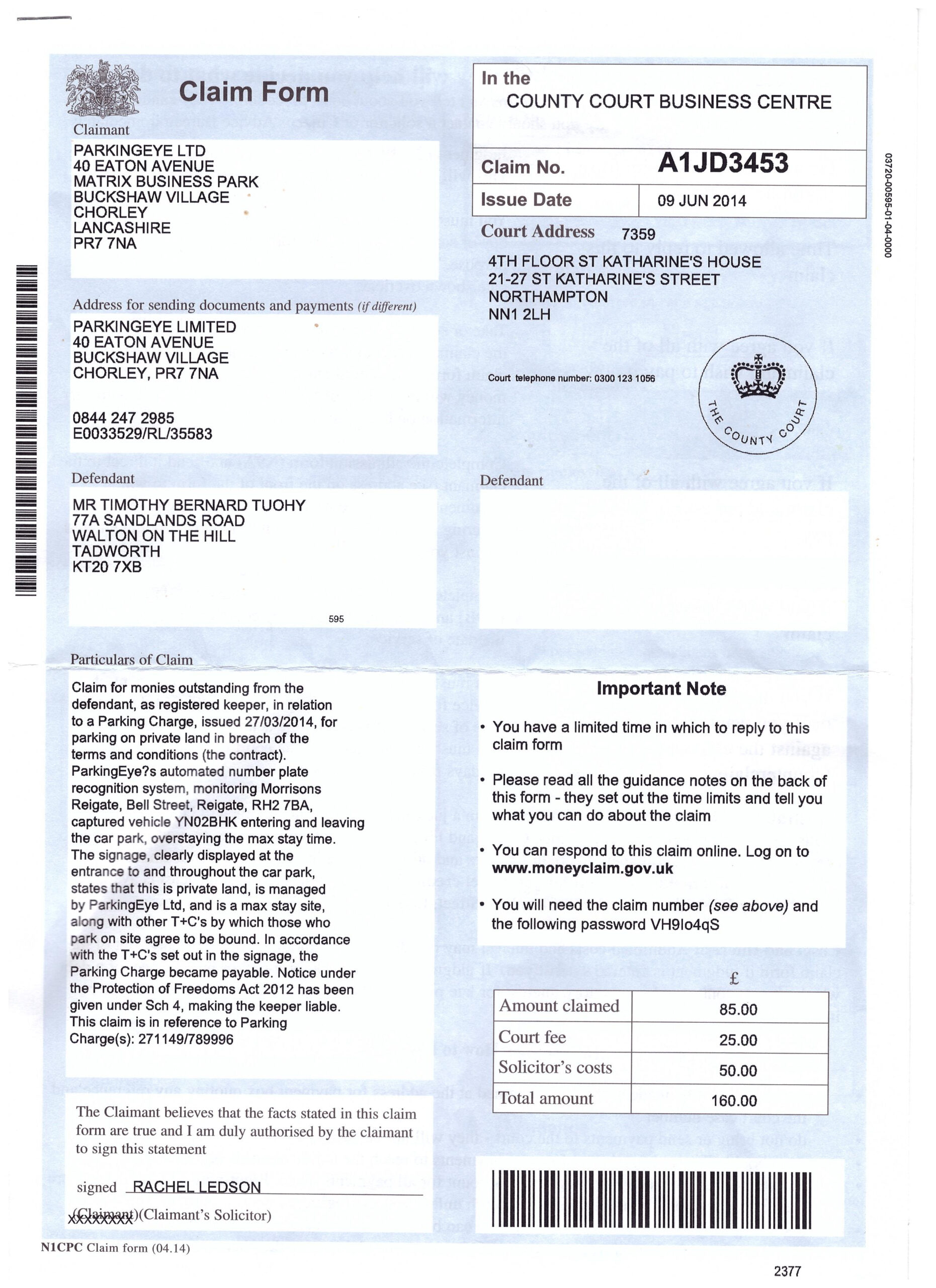 I Have Received A Judgement For Claimant Form From Northampton County