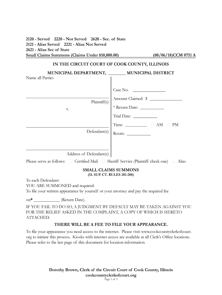 IL CCM 0751 Cook County 2018 Complete Legal Document Online US 