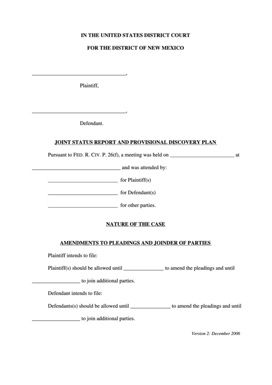 In The United States District Court For The District Of New Mexico Form