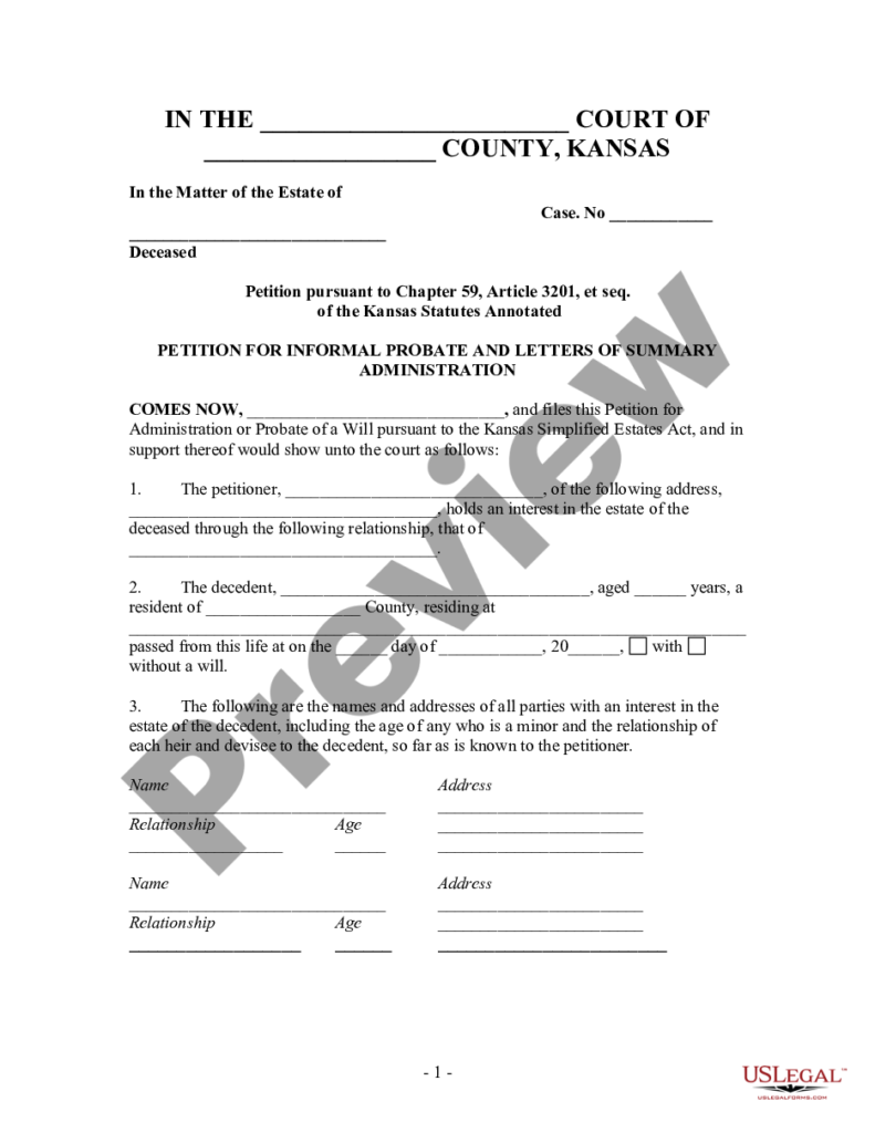 Kansas Summary Administration Or Simplified Estate Package For Small 