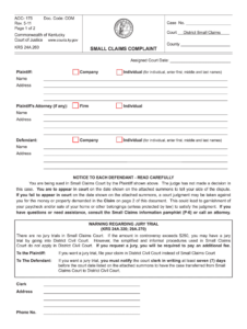 Kentucky Claims Complaint Fill Online Printable Fillable Blank