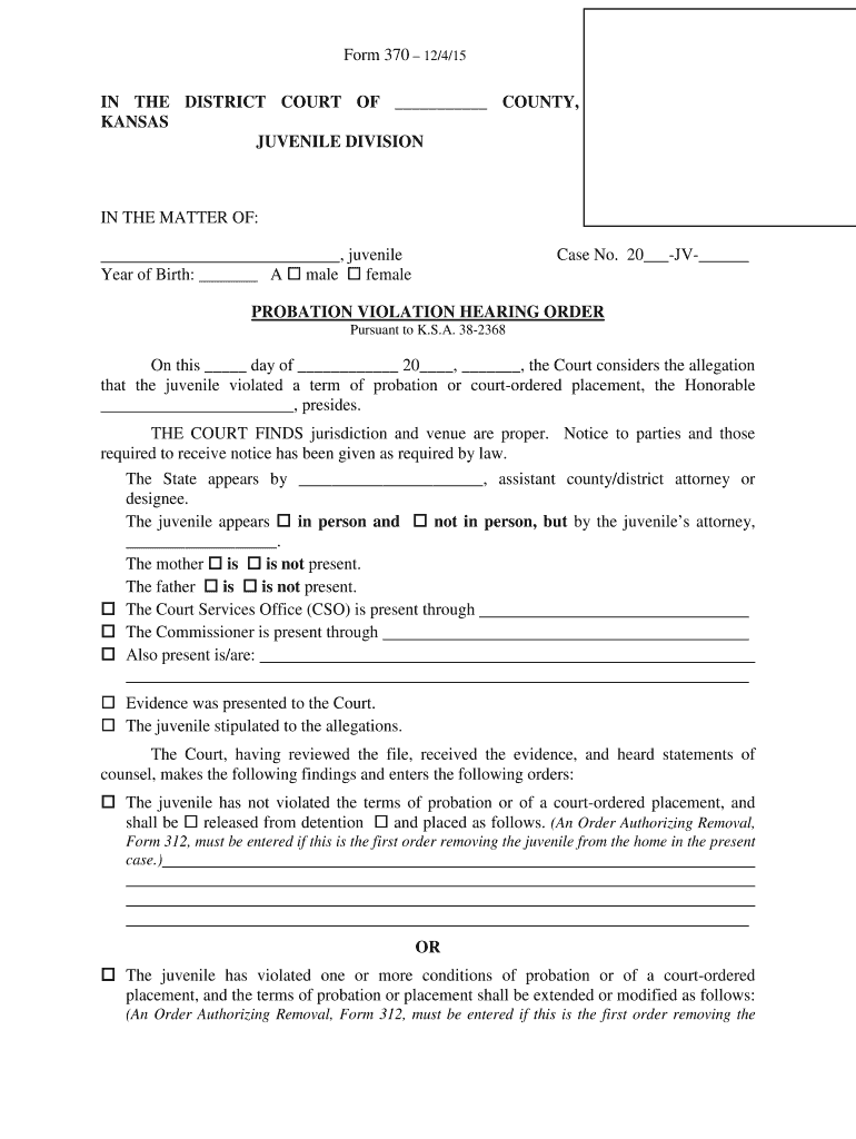 KS Probation Violation Hearing Order 2015 2021 Complete Legal 