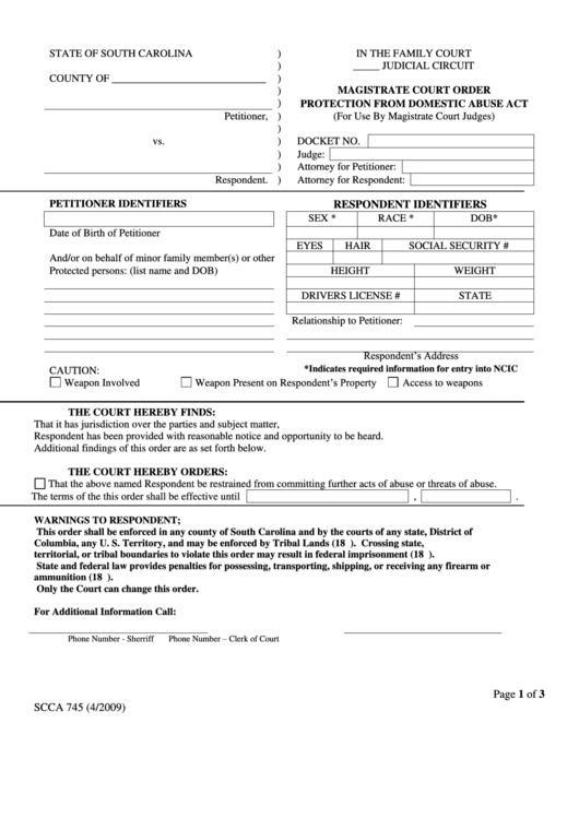 Magistrate Court Order Protection From Domestic Abuse Act Form 