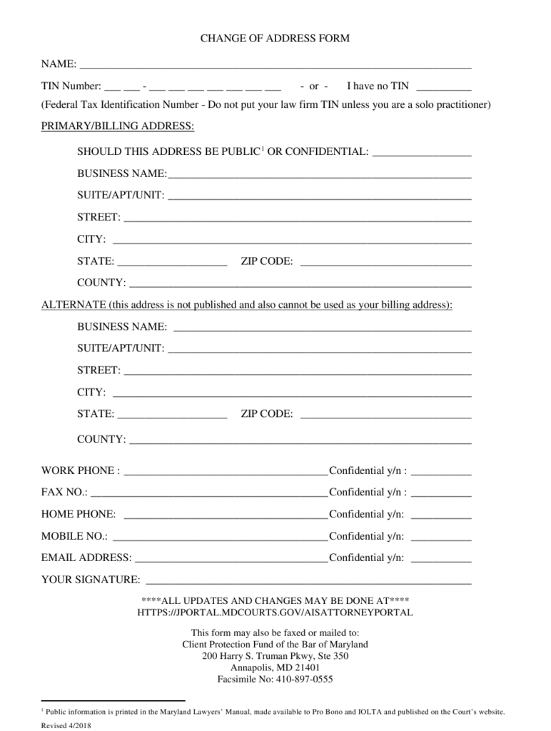 Maryland Change Of Address Form Download Printable PDF Templateroller