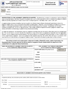 Massachusetts Application For Supplementary Process Download Fillable