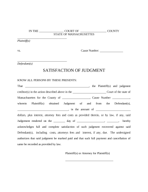 Massachusetts Satisfaction Judgment Doc Template PdfFiller