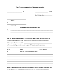 Massachusetts Subpoena Form Editable Fillable Printable Templates