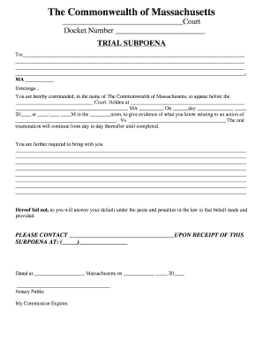 Massachusetts Subpoena Form Editable Fillable Printable Templates 