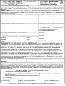 Massachusetts Supplementary Process Application And Summons Download