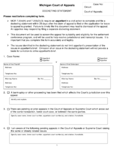 Michigan Docketing Statement Download Fillable PDF Templateroller