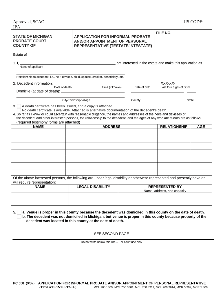 Michigan Probate Doc Template PdfFiller