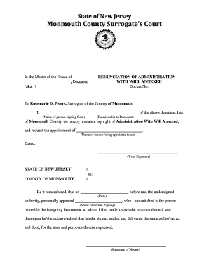 Monmouth County Surrogate Fill Online Printable Fillable Blank 