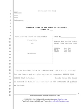 Motion To Dismiss Case CA PC 1385 Documents And Forms Legal